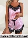 Two Piece Women's V-Neck Sexy Lace Suspender Pajama Shorts Set