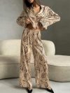New Fashion Women 2 Piece Pajamas Set Abstract Print Long Sleeve Shirt And Elastic Pants For Loungewear Soft Sleepwear S M L